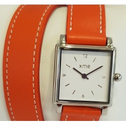 Bracelet double tour cuir orange