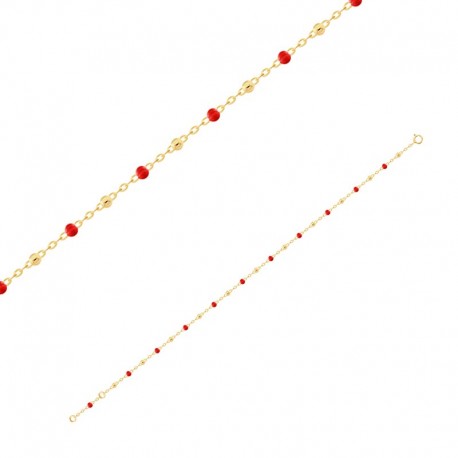 Bracelet avec perles en or et résine rouge