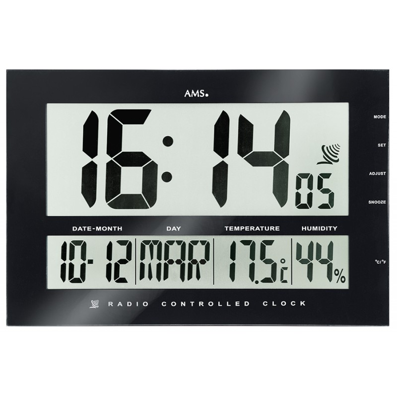 Horloge murale digitale radio pilotée grise avec calendrier Bayard